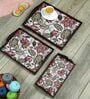 Floral Fantasy Brown Teak Wood & MDF Serving Tray (Set of 3) Reinvention factory