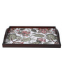 Floral Fantasy Brown Teak Wood & MDF Serving Tray Reinvention factory