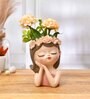 Floral Girl Head Pink Resin Figurine
