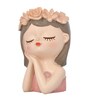 Floral Girl Head Pink Resin Figurine