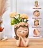 Floral Girl Head Pink Resin Figurine
