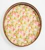 Floral Green & Pink Iron Round Serving Tray