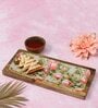 Floral Green Mango Wood Appetizer Platter with Dip Bowl
