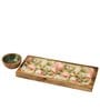 Floral Green Mango Wood Appetizer Platter with Dip Bowl