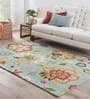 Blue Floral Wool 4 ft x 6 ft Hand Tufted Carpet