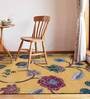 Yellow Floral Wool And Viscose 5 ft x 7 ft Hand Tufted Carpet
