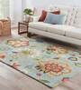Blue Floral Wool 8 ft x 10 ft Hand Tufted Carpet