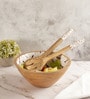 Floral Decal Design 1000ml Solid Wood Serving Bowl With Spoon
