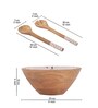 Floral Decal Design 1000ml Solid Wood Serving Bowl With Spoon