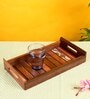 Floral Motif Brown Sheesham Wood Serving Tray