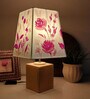 Floral Multicolor Cotton Shade Table Lamp with Wood Base