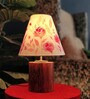 Floral Multicolor Cotton Shade Table Lamp with Wood Base