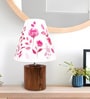 Floral Multicolor Cotton Shade Table Lamp with Wood Base
