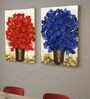 Floral Red & Blue Engineered Wood (Set of 2) Art Prints