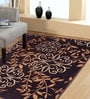 Brown Floral Polyester 4 ft x 6 ft Machine Made Carpet