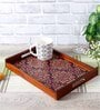 Floral Ornament Brown Teak Wood & MDF Serving Tray Reinvention factory