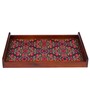 Floral Ornament Brown Teak Wood & MDF Serving Tray Reinvention factory
