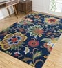 Blue Wool Floral 5 x 8 Feet Hand Tufted Carpet