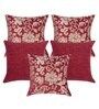 Maroon Floral Polyester 16 x 16 Inches Cushion Covers (Set of 5)