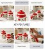Red Floral Print Ceramic Barni Set 250ML Kitchen Storage Jars with Tray & Spoon