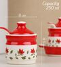 Red Floral Print Ceramic Barni Set 250ML Kitchen Storage Jars with Tray & Spoon