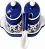 Blue Floral Print Ceramic Barni Set 250ML Kitchen Storage Jars with Tray & Spoon