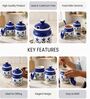 Blue Floral Print Ceramic Barni Set 250ML Kitchen Storage Jars with Tray & Spoon