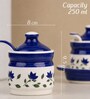 Blue Floral Print Ceramic Barni Set 250ML Kitchen Storage Jars with Tray & Spoon