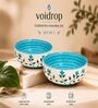 Aqua Blue & White Floral Print Ceramic Snack Bowl Set of 2 300MLServing Bowls