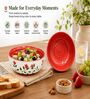 Set of 2 Red & White Floral Print Ceramic Snack Bowl 300ML Serving Bowls