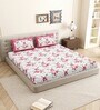 Pink Floral 144 TC Cotton King Size  King Size Bedsheet With 2 Pillow Cover
