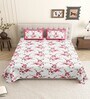 Pink Floral 144 TC Cotton King Size  King Size Bedsheet With 2 Pillow Cover