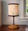 Floral Printed Fabric Shade Table Lamp with Designer Wooden Base