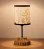 Floral Printed Fabric Shade Table Lamp with Designer Wooden Base