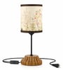 Floral Printed Fabric Shade Table Lamp with Designer Wooden Base
