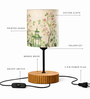 Floral Printed Fabric Shade Table Lamp with Wooden Base