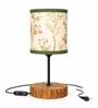Floral Printed Fabric Shade Table Lamp with Wooden Base