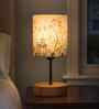 Floral Printed Fabric Shade Table Lamp with Wooden Base