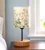 Floral Printed Fabric Shade Table Lamp with Wooden Base
