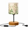 Floral Printed Fabric Shade Table Lamp with Wooden Base