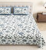 Blue Floral 144 TC Cotton King Size  King Size Bedsheet With 2 Pillow Cover