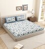 Blue Floral 144 TC Cotton King Size  King Size Bedsheet With 2 Pillow Cover