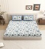 Blue Floral 144 TC Cotton King Size  King Size Bedsheet With 2 Pillow Cover