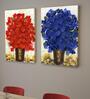 Floral Red & Blue Synthetic Wood (Set of 2) Art Prints