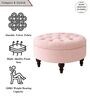 Floral Velvet Round Ottoman With Sagwan Wood Legs In Pink Colour Floral Velvet Round Ottoman With Sagwan Wood Legs In Pink Colour