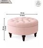 Floral Velvet Round Ottoman With Sagwan Wood Legs In Pink Colour Floral Velvet Round Ottoman With Sagwan Wood Legs In Pink Colour