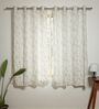 Florence Grey Cotton 230 GSM  Floral 5 Feet Room Darkening Eyelet Window Curtains (2 Pc)