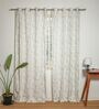 Florence Grey Cotton 230 GSM  Floral 9 Feet Room Darkening Eyelet Long Door Curtains (2 Pc)