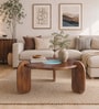 Florence Mango Wood Coffee Table In Tubbaq Finish With Leatherette Fabric Top