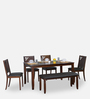 Floret 6 Seater Dining Set in Walnut Finish with Bench